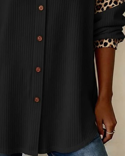 Chemise Col Revers Boutonnée Imprimé Léopard
