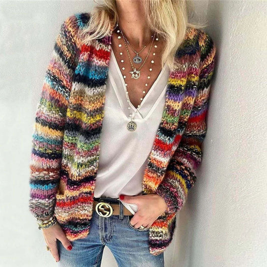 Cécile™ - Gilet Tricoté Multicolore Douillet