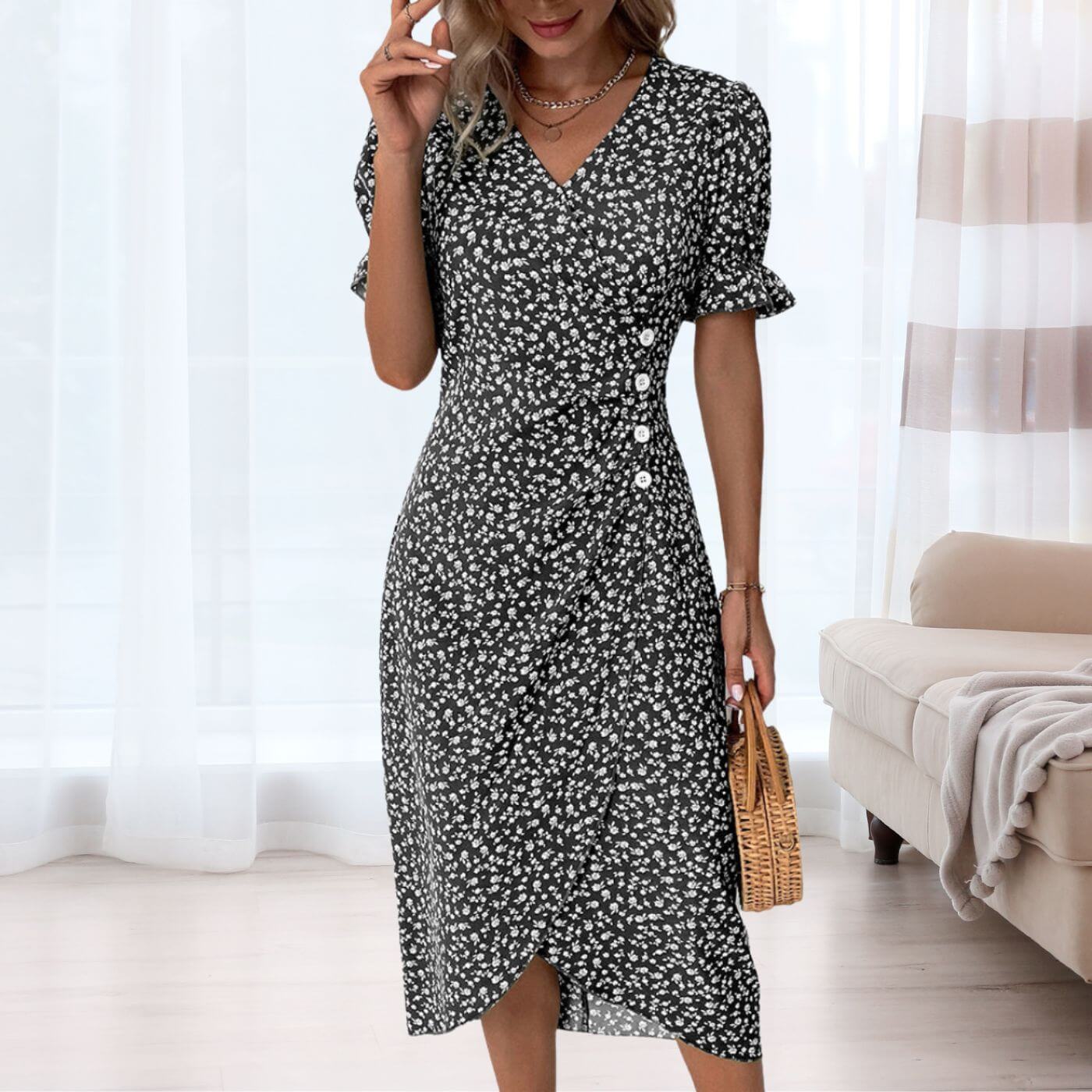 Laurette™ - Robe d’Été Fleurie à Col en V