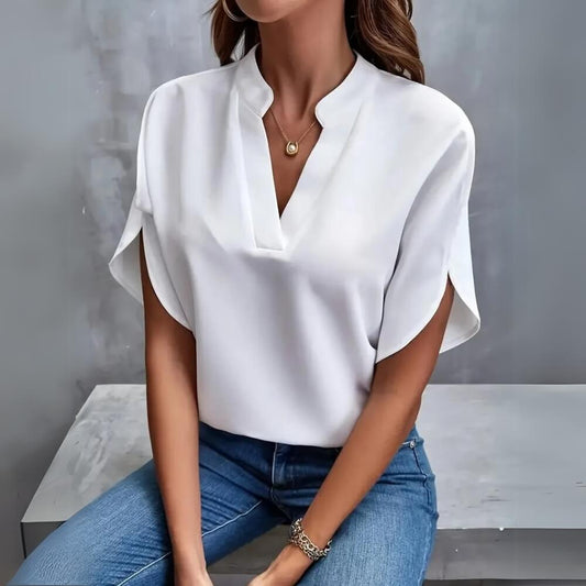 Viviane™ - Blouse Élégante et Épurée à Col en V